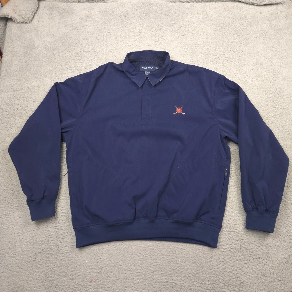 Polo Golf Ralph Lauren Wind Shirt Pullover Polyester Mens L Navy LS Crest